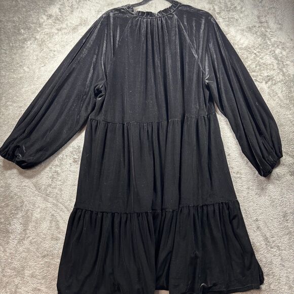CeCe Black Velvet Tiered Dress Balloon Sleeves Stretch Babydoll Boho 3X D141 - Picture 4 of 9